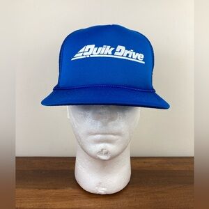 Quik Drive Speedway Blue Racing Trucker Hat Rope Snapback Cap Flat Bill VGC.